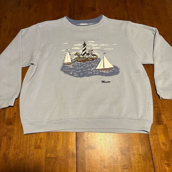 Vintage Shenanigans Women’s Embroidered Puff Paint Maine Lighthouse Sweater XL - Picture 2 of 9